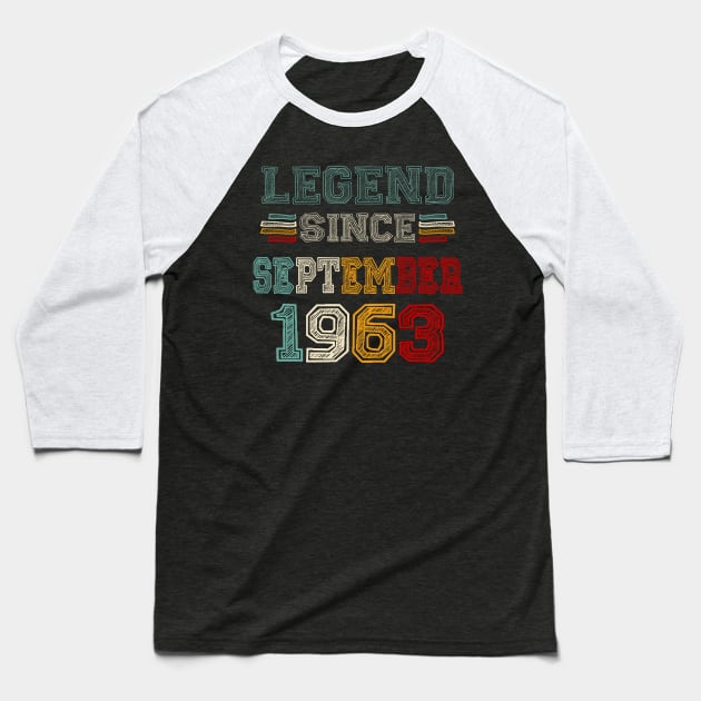 60 Years Old Legend Since September 1963 60th Birthday Baseball T-Shirt by SuperMama1650